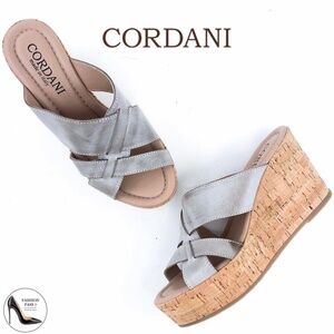 Cordani Janet Gray Beige Leather Cork Platform Wedge Heels Slide Sandals Pump 40